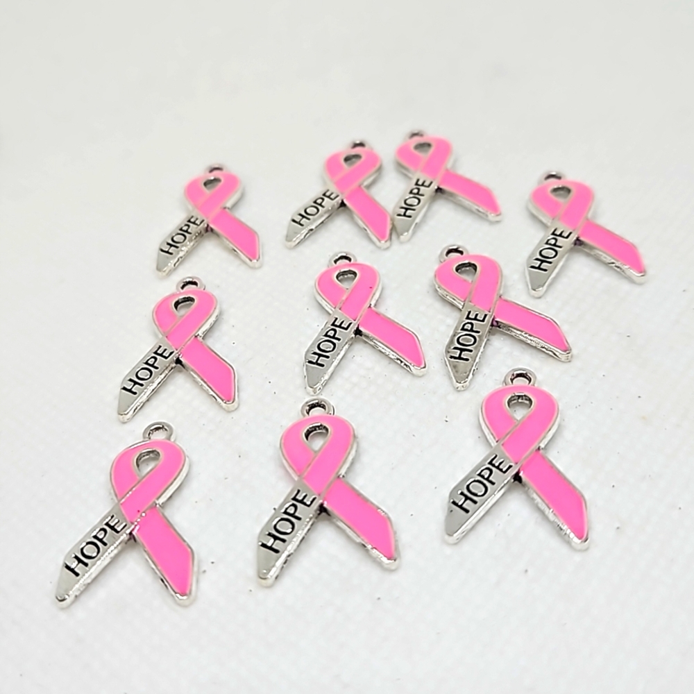 Breast Cancer Awareness- Pink Ribbon With Hope Pendants.